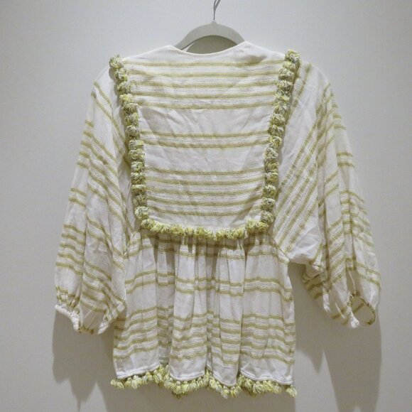 ZIMMERMANN Lumino Woven Cotton Striped Boho Peasant Blouse Top Gauzy - Size XS - Picture 12 of 16